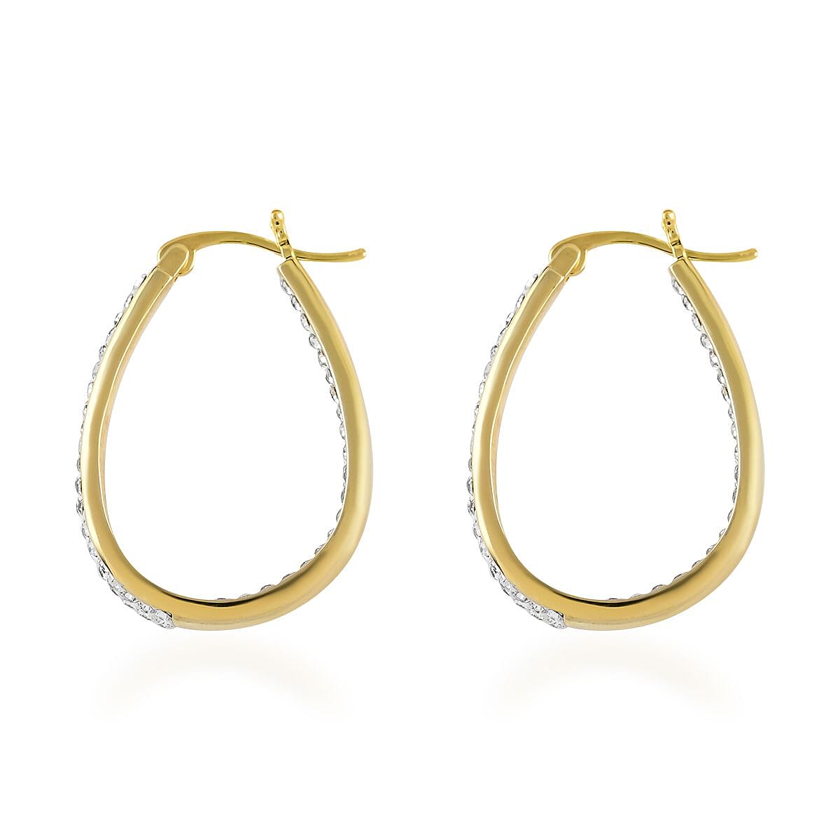 White Austrian Crystal Inside-Out Hoop Earrings in Goldtone image number 3