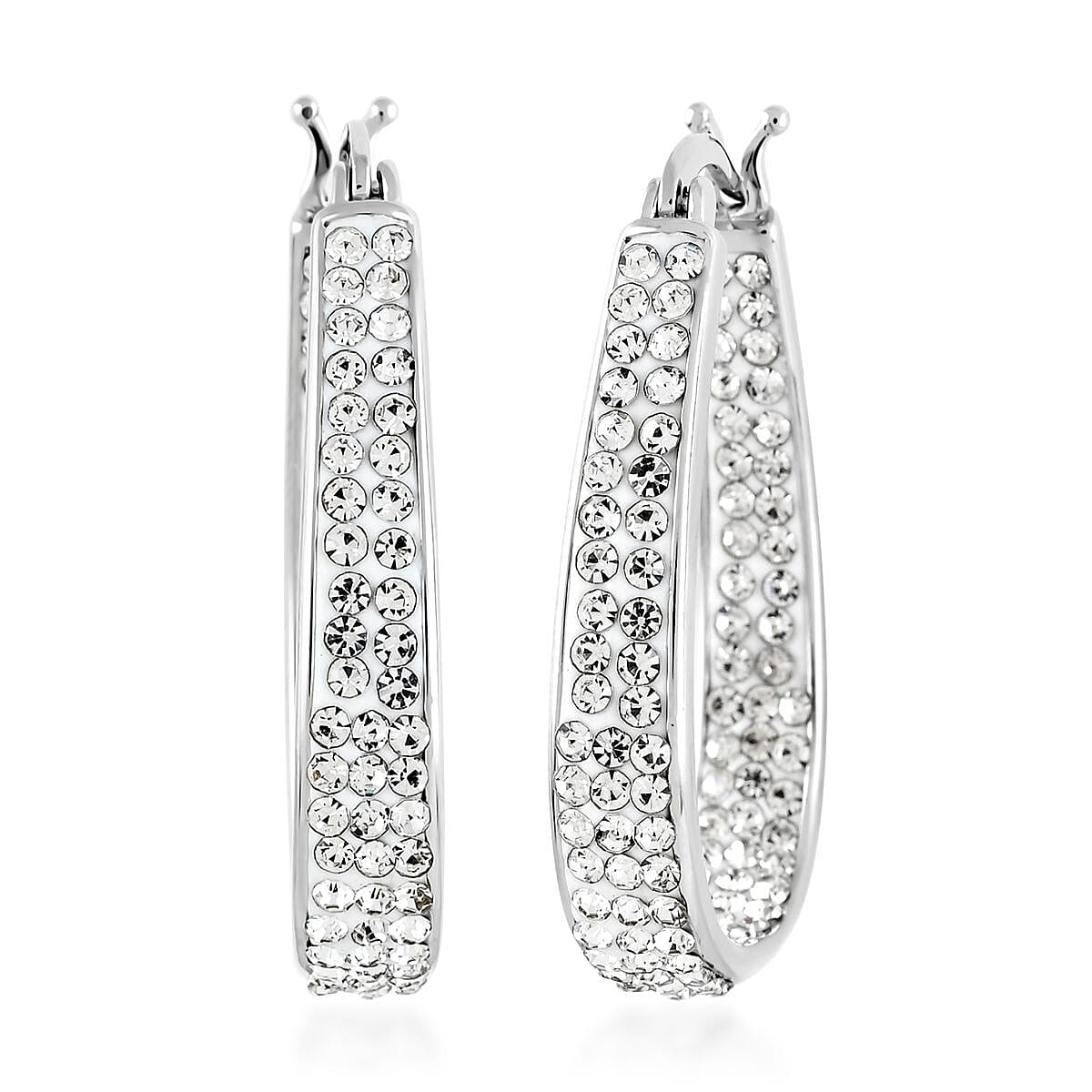 White Austrian Crystal Inside-Out Hoop Earrings in Silvertone image number 0
