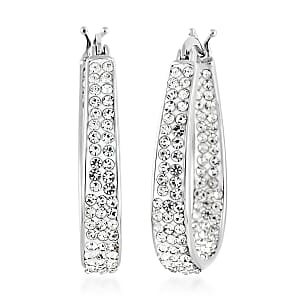 White Austrian Crystal Inside-Out Hoop Earrings in Silvertone
