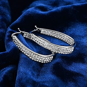White Austrian Crystal Inside-Out Hoop Earrings in Silvertone