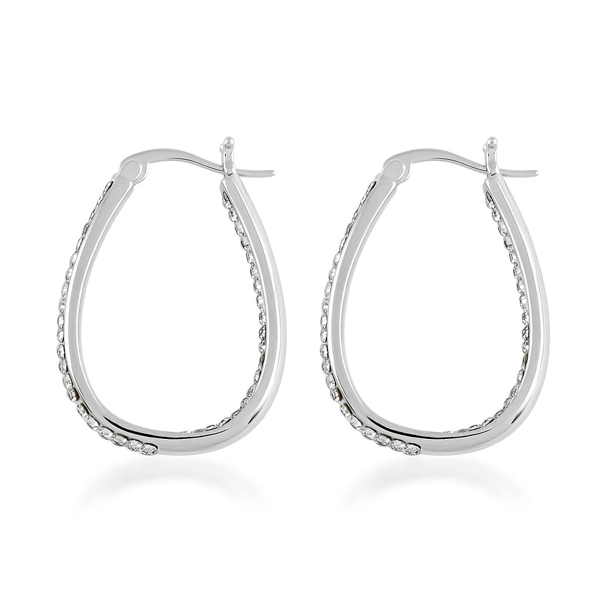 White Austrian Crystal Inside-Out Hoop Earrings in Silvertone image number 3