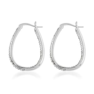 White Austrian Crystal Inside-Out Hoop Earrings in Silvertone