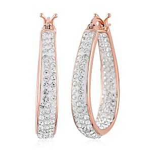 White Austrian Crystal Inside-Out Hoop Earrings in Rosetone