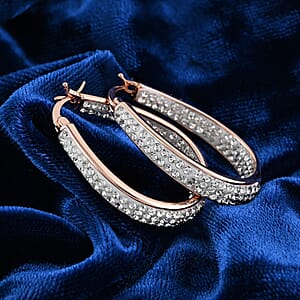 White Austrian Crystal Inside-Out Hoop Earrings in Rosetone