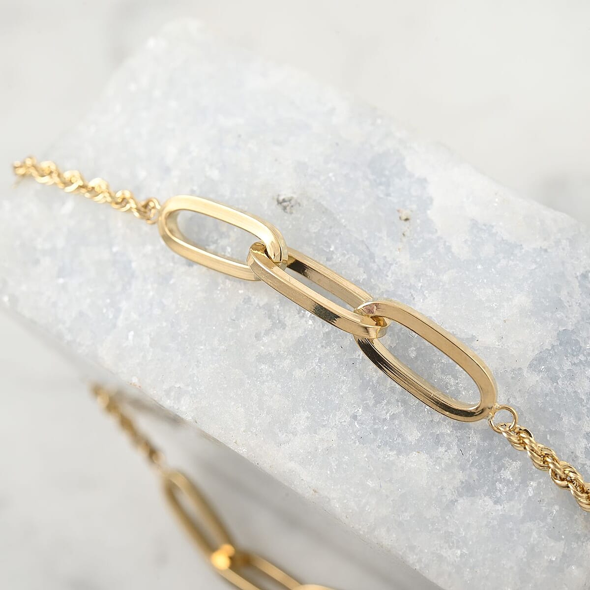 10K Yellow Gold 5.5mm Rope and Paperclip Chain Bracelet (7.25 In) 1.7 Grams image number 1