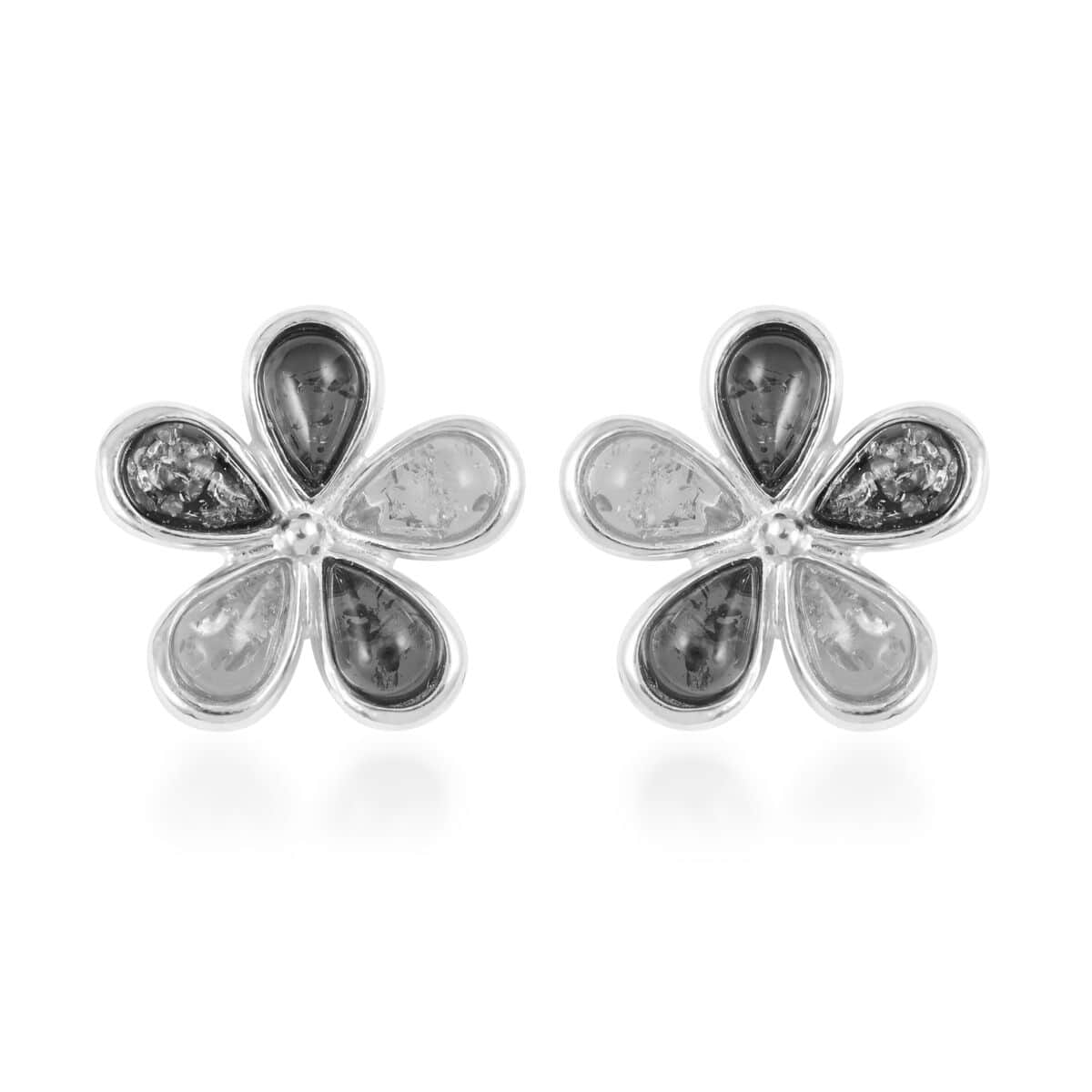Multi Color Amber Flower Stud Earrings in Sterling Silver image number 0