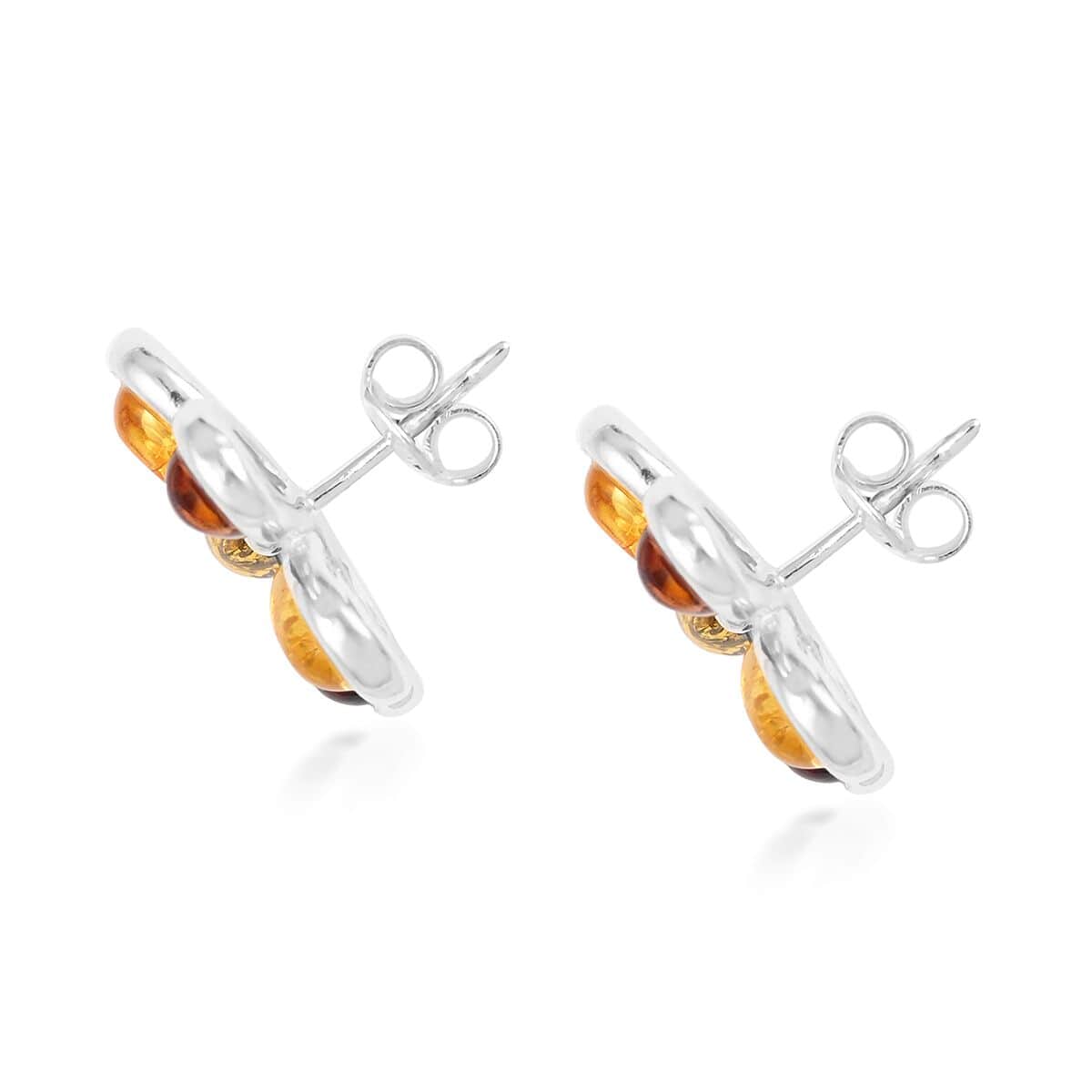 Multi Color Amber Flower Stud Earrings in Sterling Silver image number 3