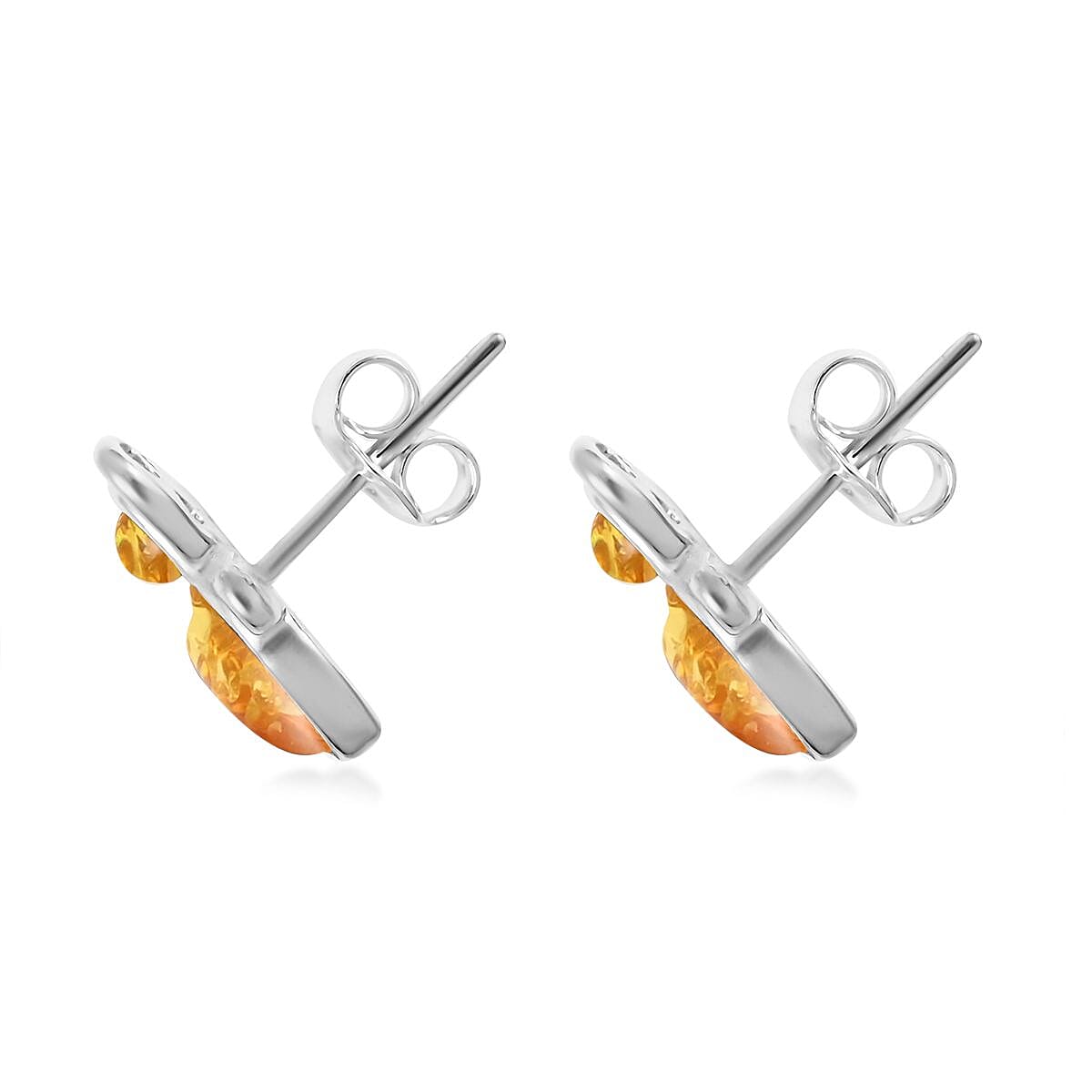 Yellow Amber Insect Stud Earrings in Sterling Silver image number 3