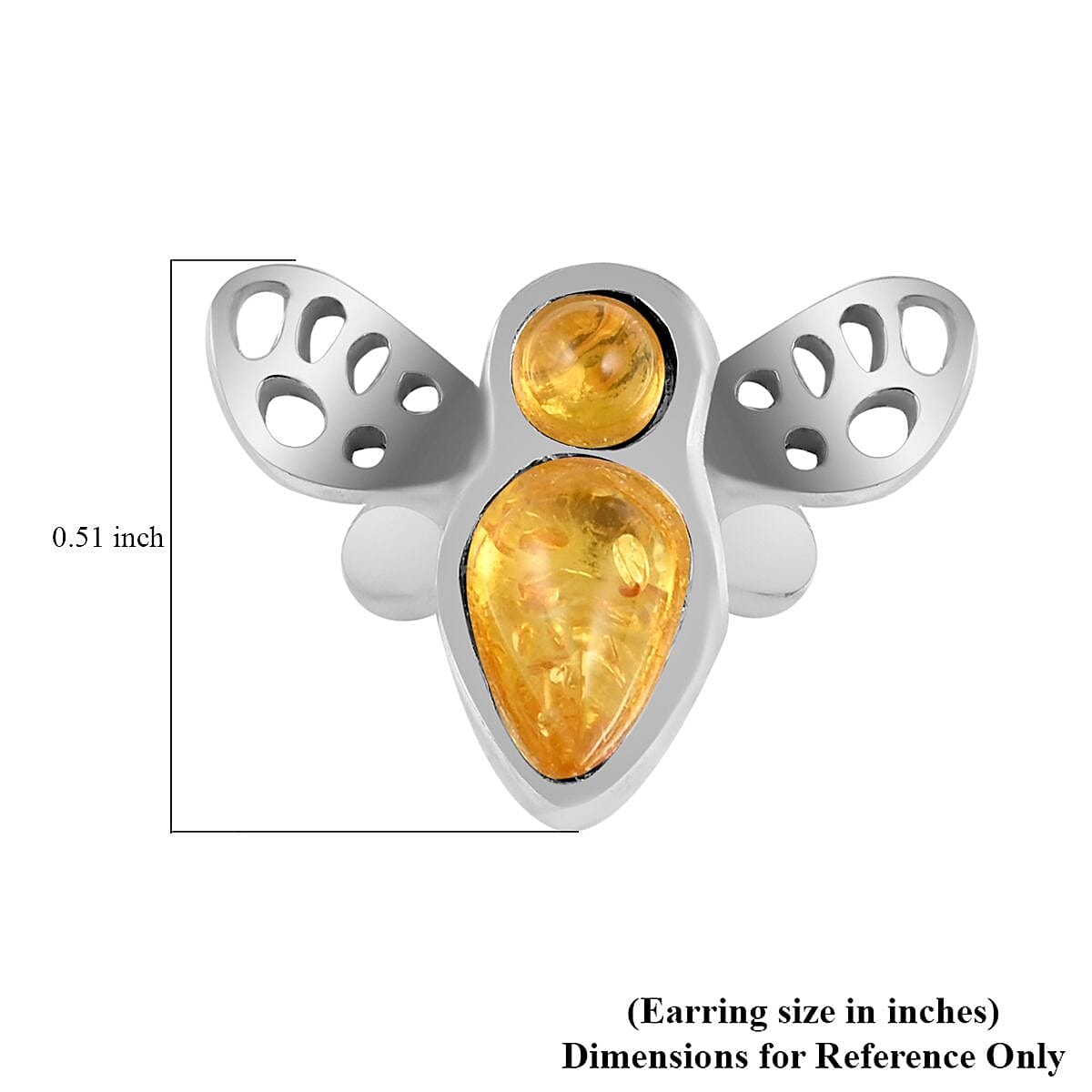 Yellow Amber Insect Stud Earrings in Sterling Silver image number 4