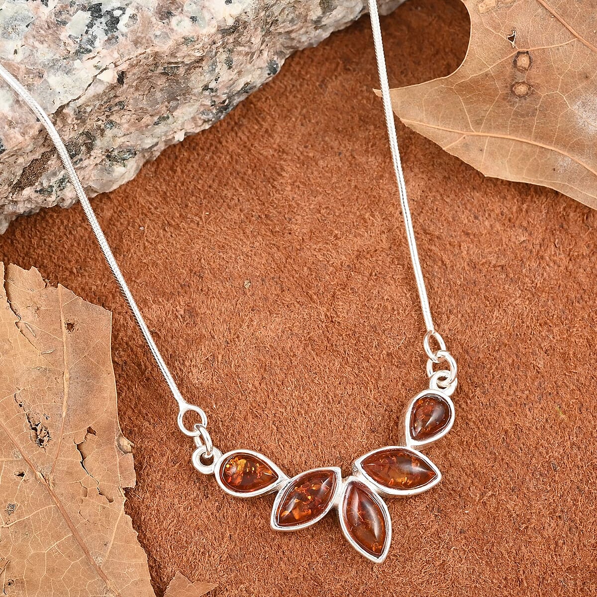 Baltic Cognac Colored Amber Necklace 16 Inches in Sterling Silver image number 1