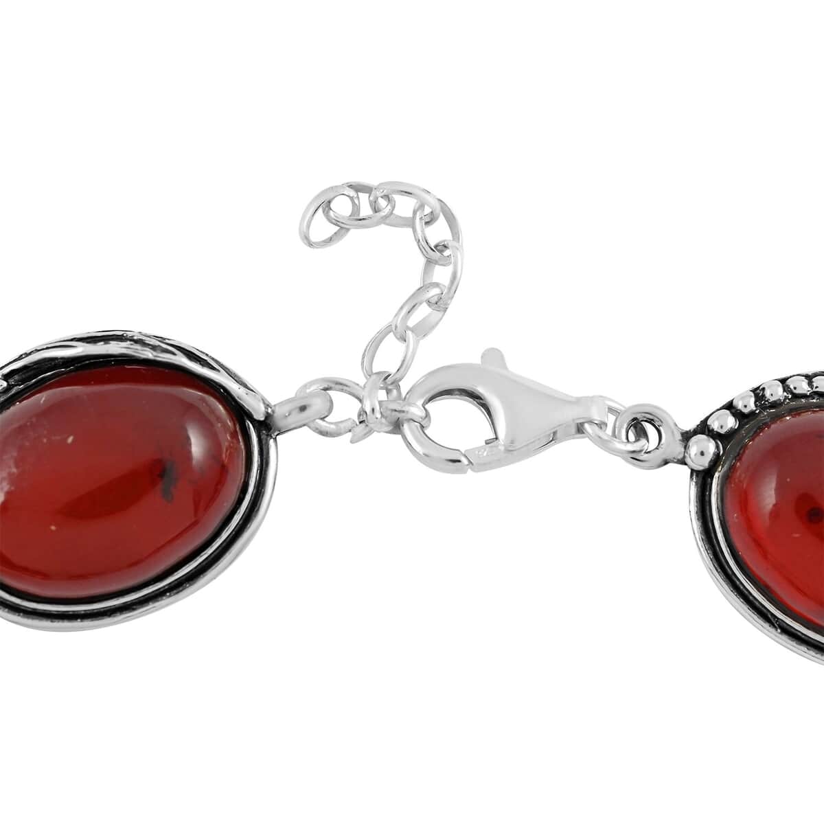 Baltic Cherry Colored Amber Link Bracelet in Sterling Silver (8.50 In) image number 3