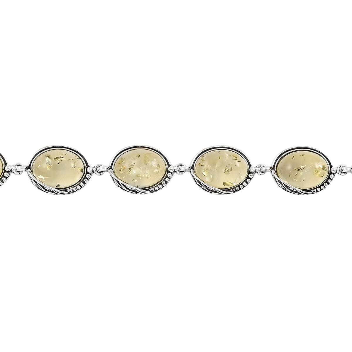 Yellow Colored Amber Link Bracelet in Sterling Silver (8.50 In) image number 2