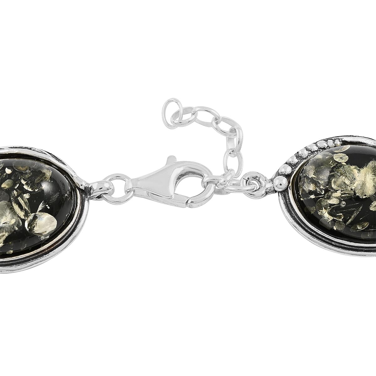 Mayan Green Amber Link Bracelet in Sterling Silver (8.50 In) image number 3