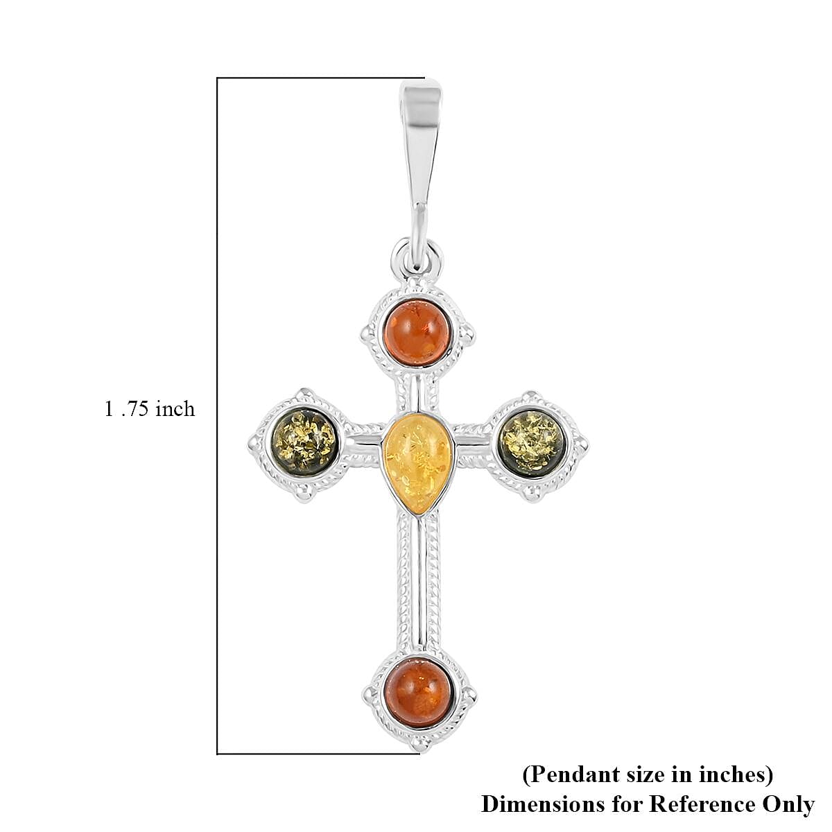 Multi Color Amber Cross Pendant in Sterling Silver image number 3