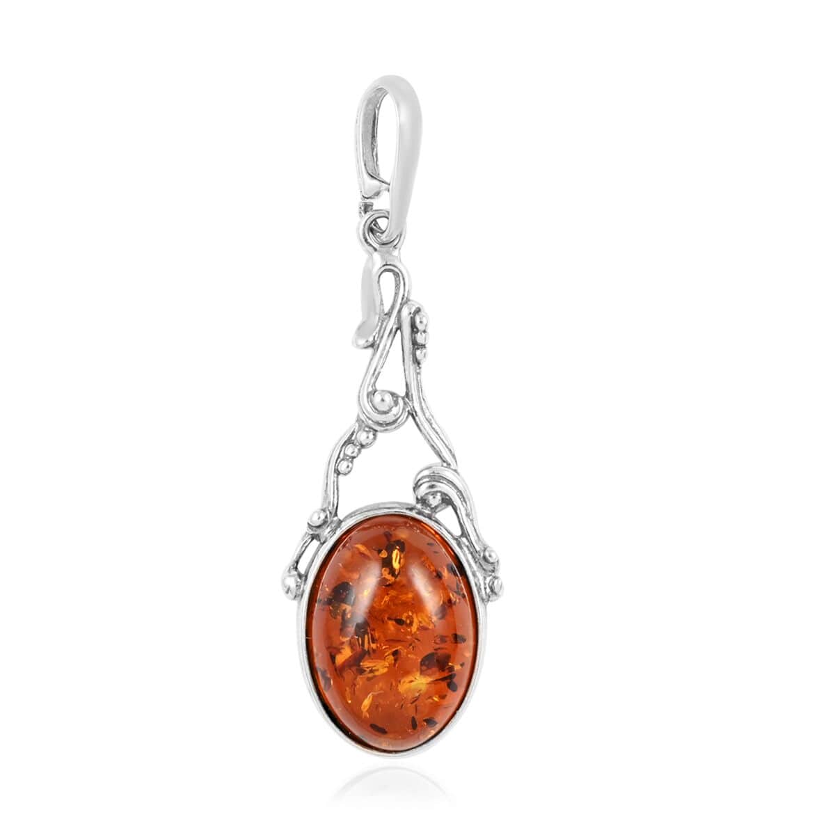 Baltic Cognac Colored Amber Pendant in Sterling Silver image number 0