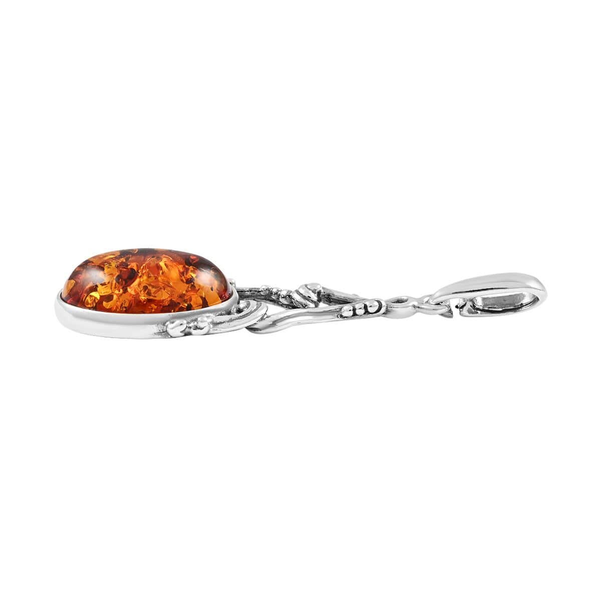 Baltic Cognac Colored Amber Pendant in Sterling Silver image number 2