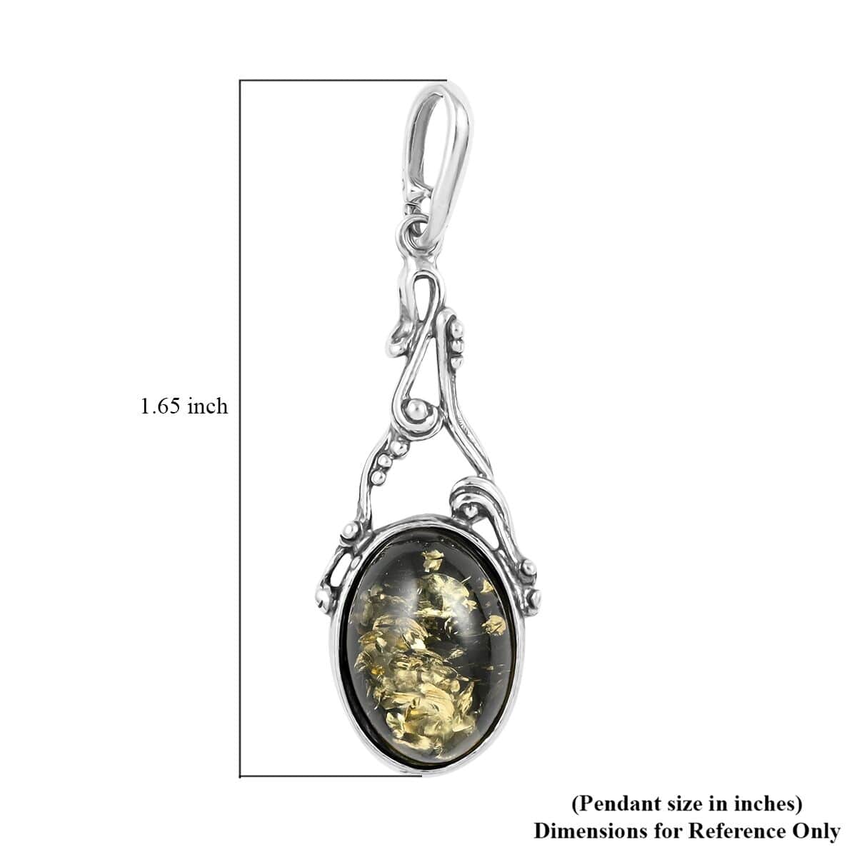 Mayan Green Amber Pendant in Sterling Silver image number 3