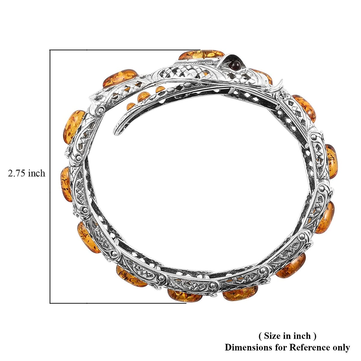 Baltic Cognac Colored Amber Wrap Around Snake Bracelet in Sterling Silver (Adjustable) image number 3