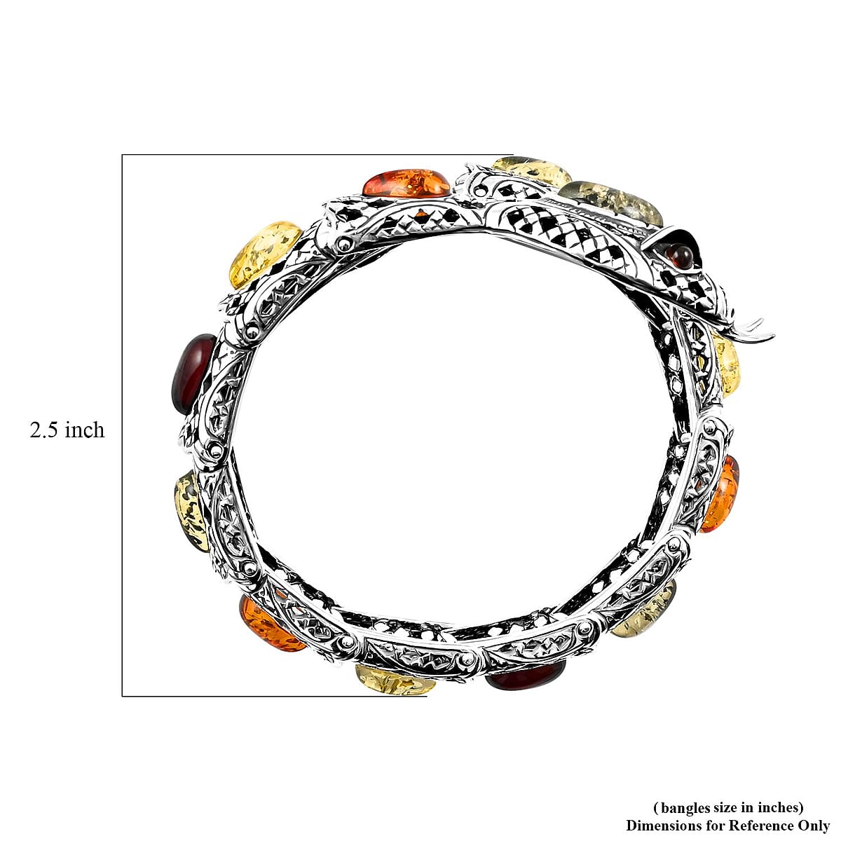 Multi Amber Wrap Around Snake Bracelet in Sterling Silver (Adjustable) image number 3