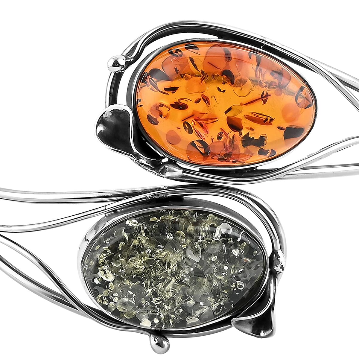 Multi Color Amber Wrap Around Bangle Bracelet in Sterling Silver (Adjustable) image number 3