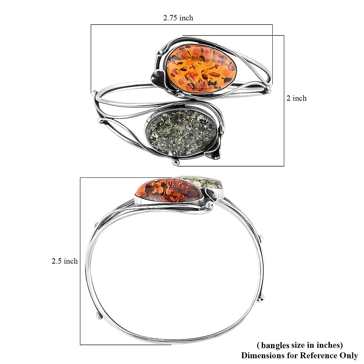 Multi Color Amber Wrap Around Bangle Bracelet in Sterling Silver (Adjustable) image number 4