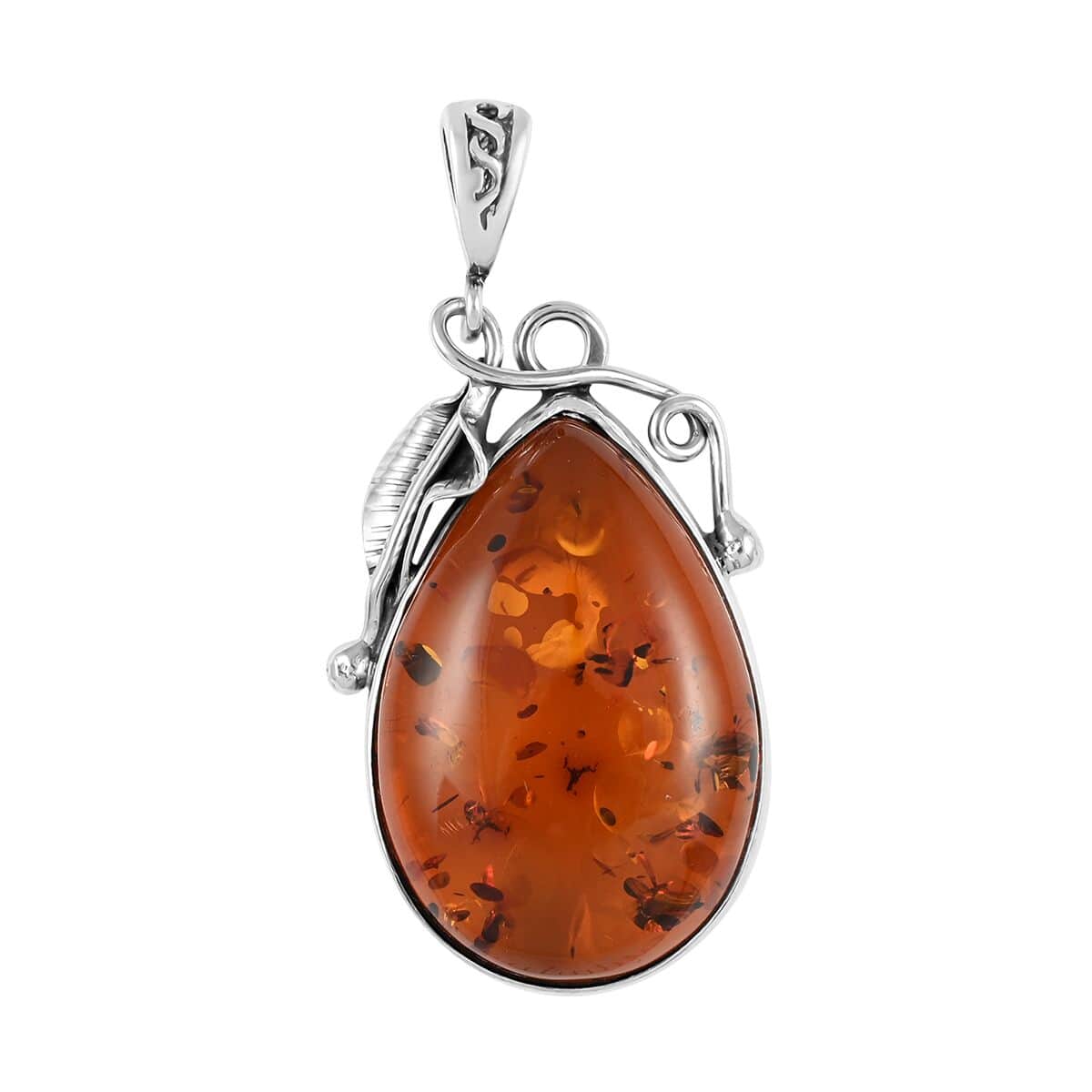 Baltic Cognac Colored Amber Pendant in Sterling Silver image number 0