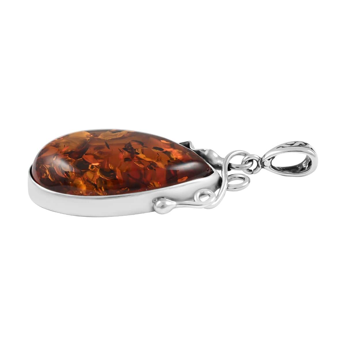 Baltic Cognac Colored Amber Pendant in Sterling Silver image number 2