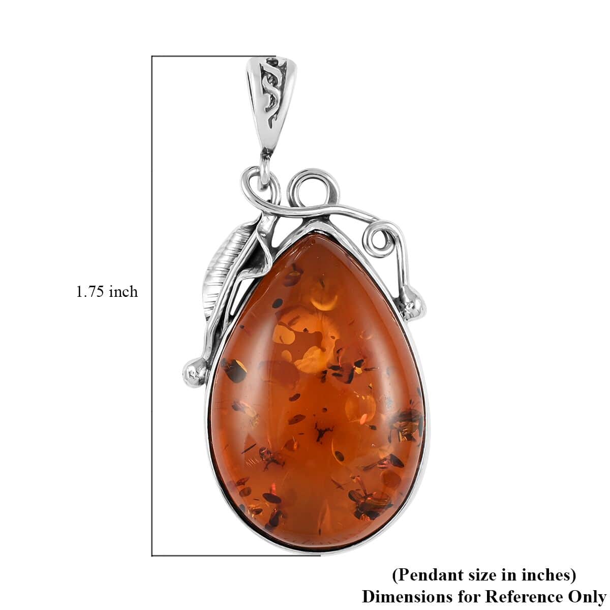 Baltic Cognac Colored Amber Pendant in Sterling Silver image number 3