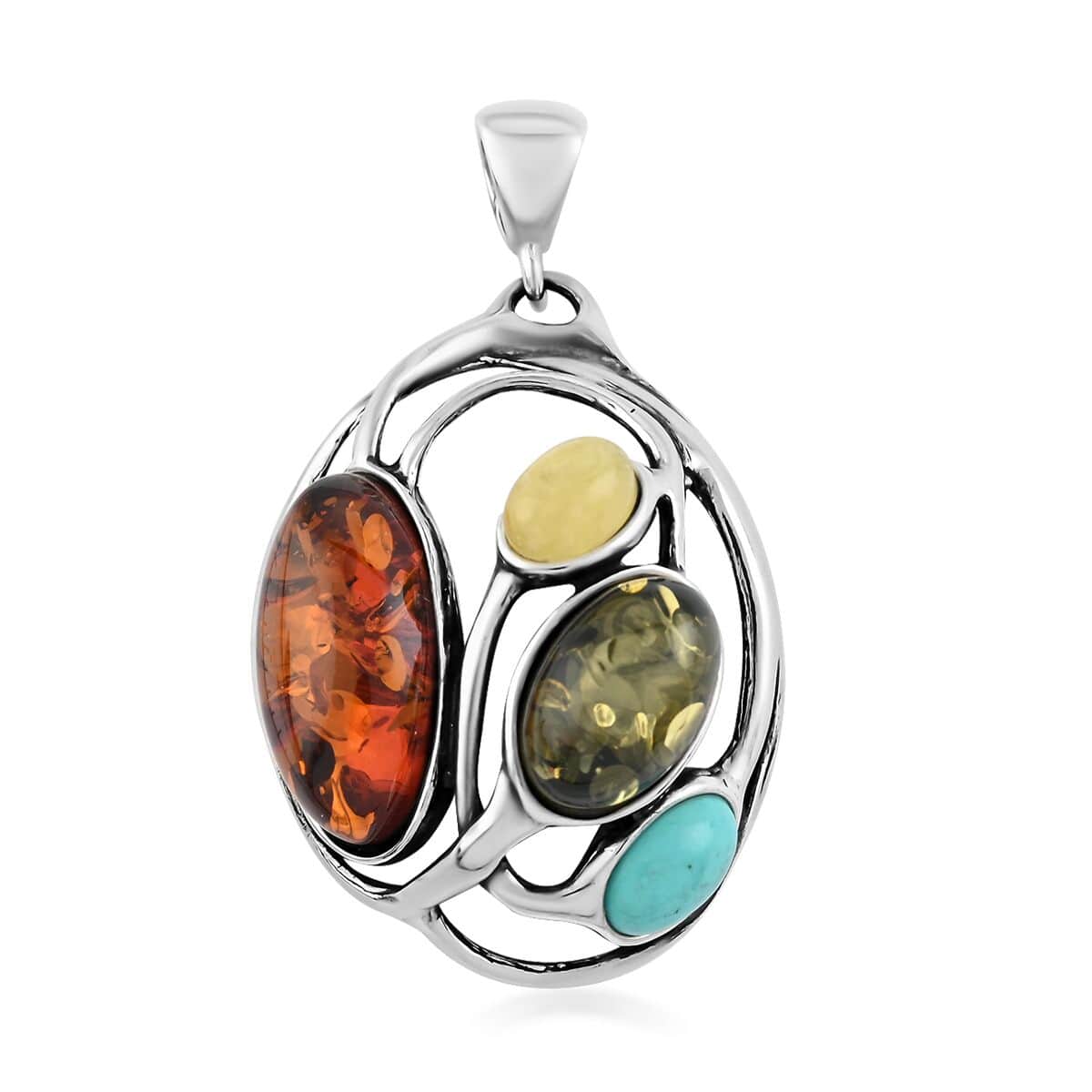 Multi Color Amber, Turquoise Pendant in Sterling Silver image number 0