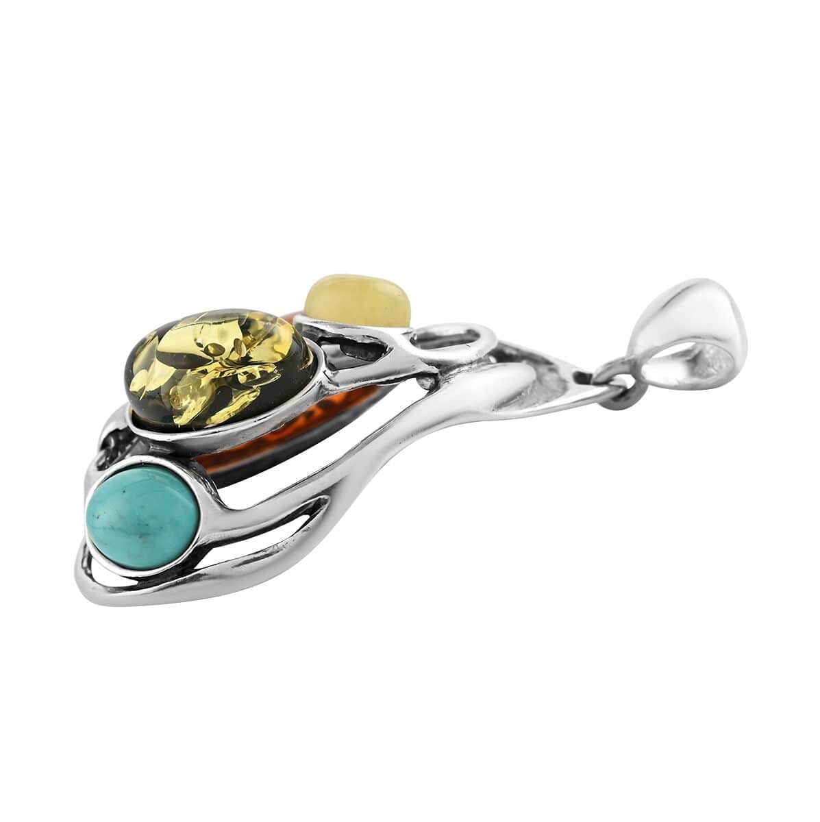 Multi Color Amber, Turquoise Pendant in Sterling Silver image number 2