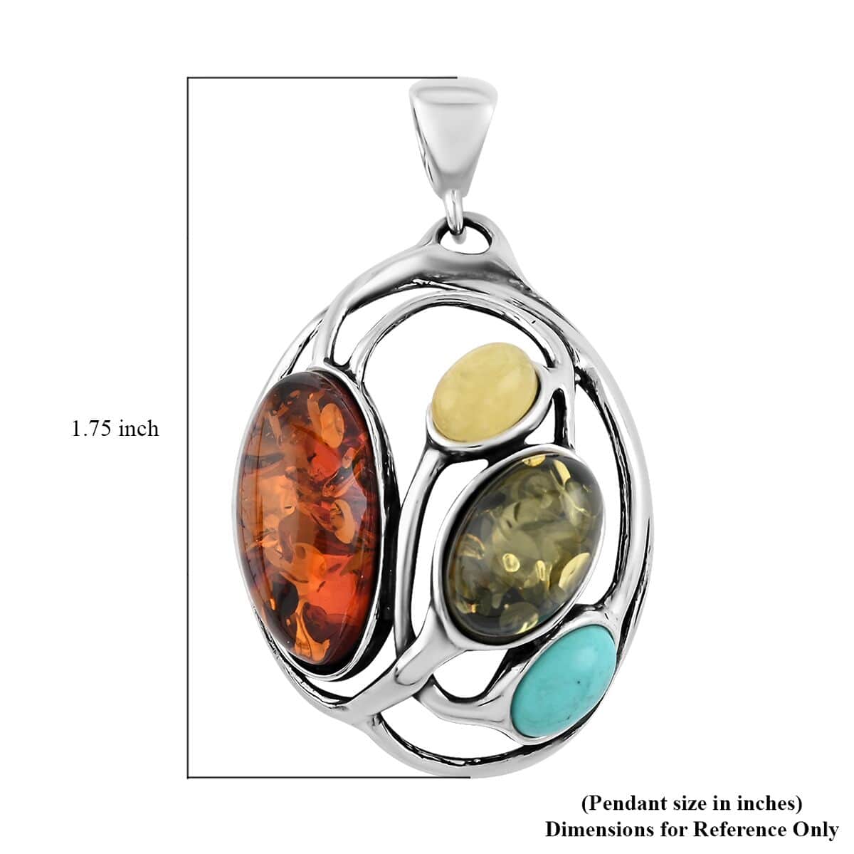 Multi Color Amber, Turquoise Pendant in Sterling Silver image number 3