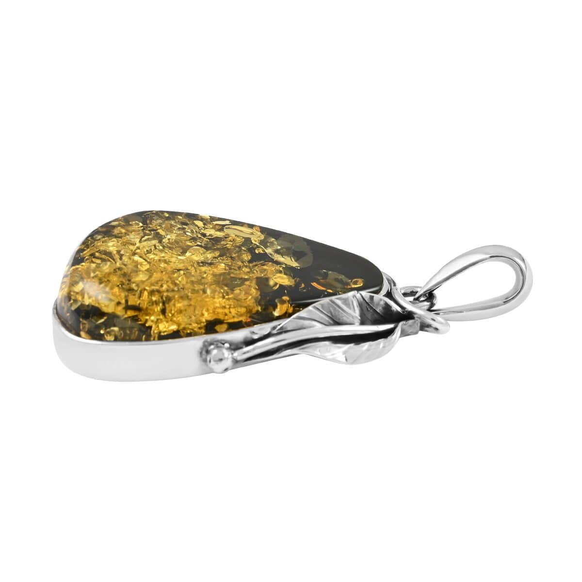 Mayan Green Amber Pendant in Sterling Silver image number 2