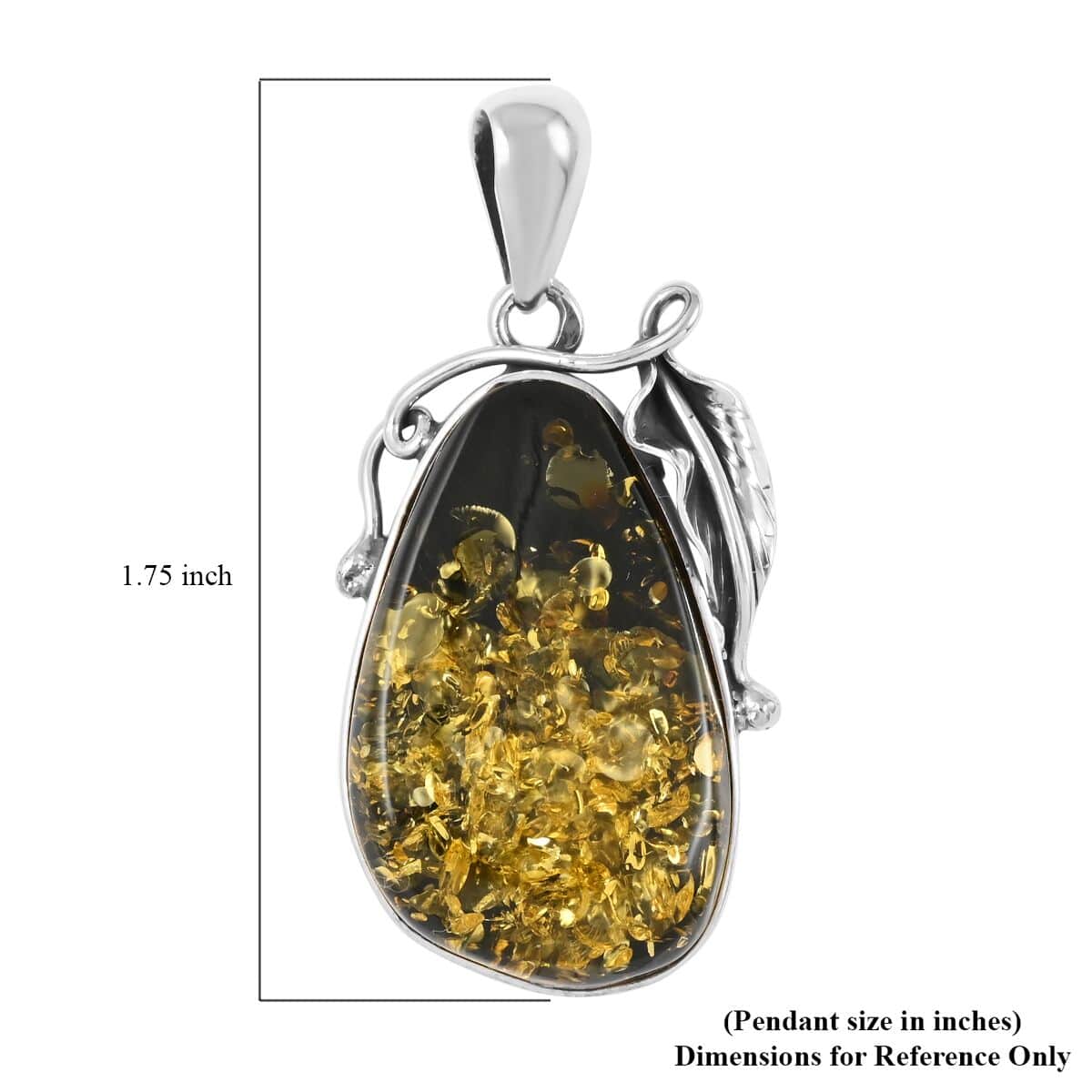 Mayan Green Amber Pendant in Sterling Silver image number 3