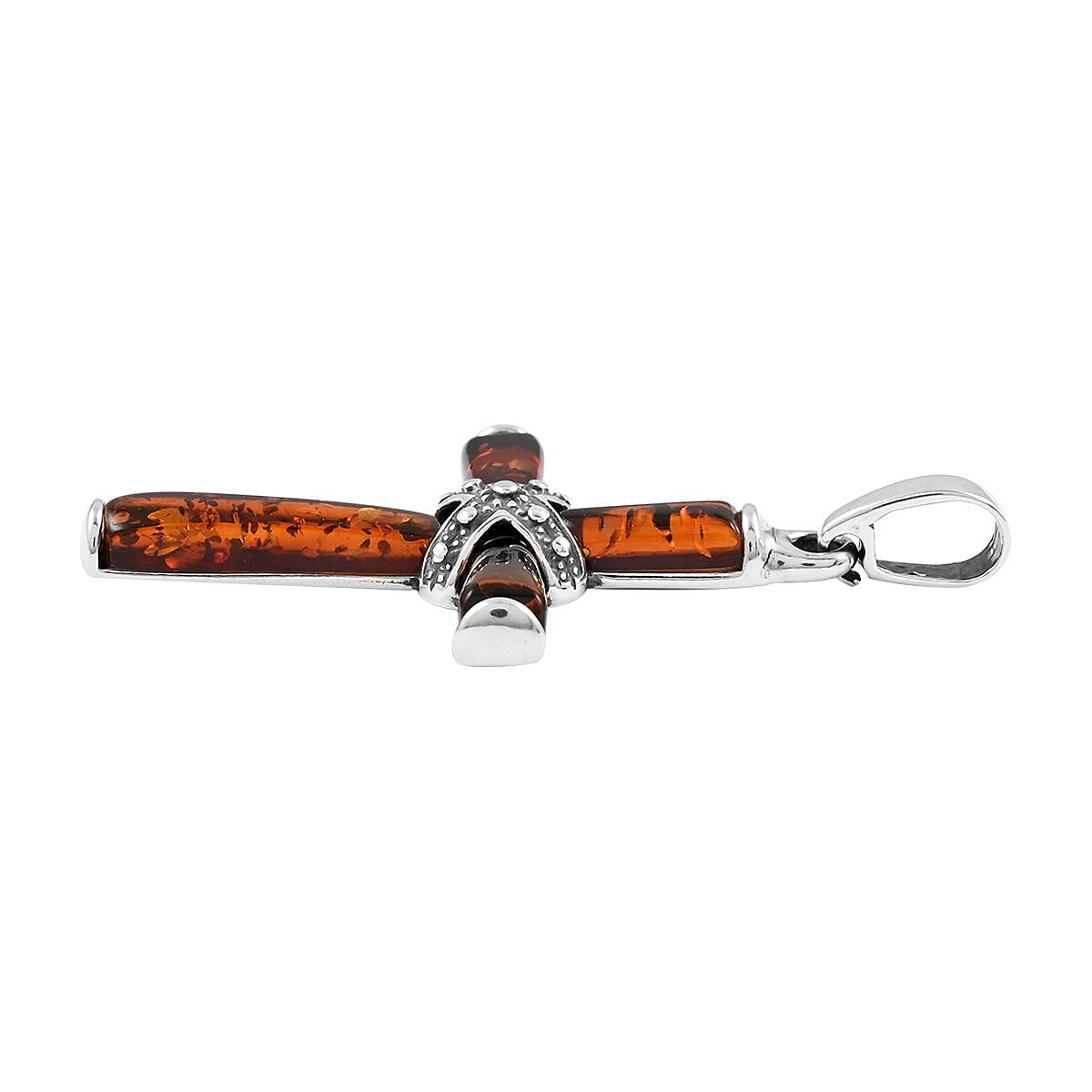 Baltic Cognac Colored Amber Cross Pendant in Sterling Silver image number 2