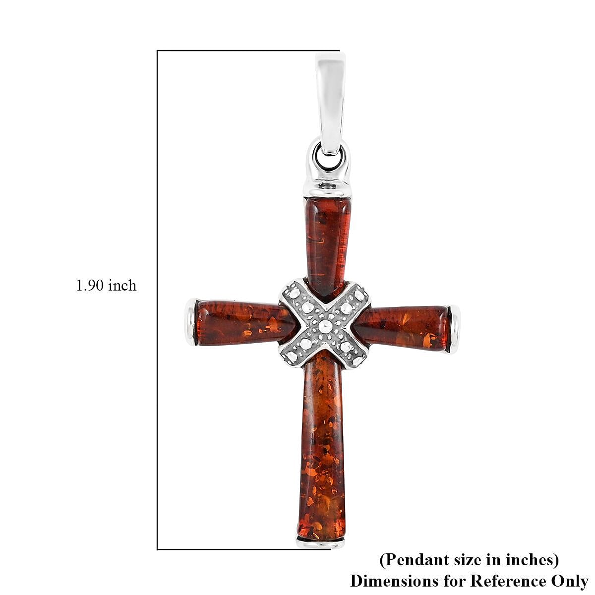 Baltic Cognac Colored Amber Cross Pendant in Sterling Silver image number 3