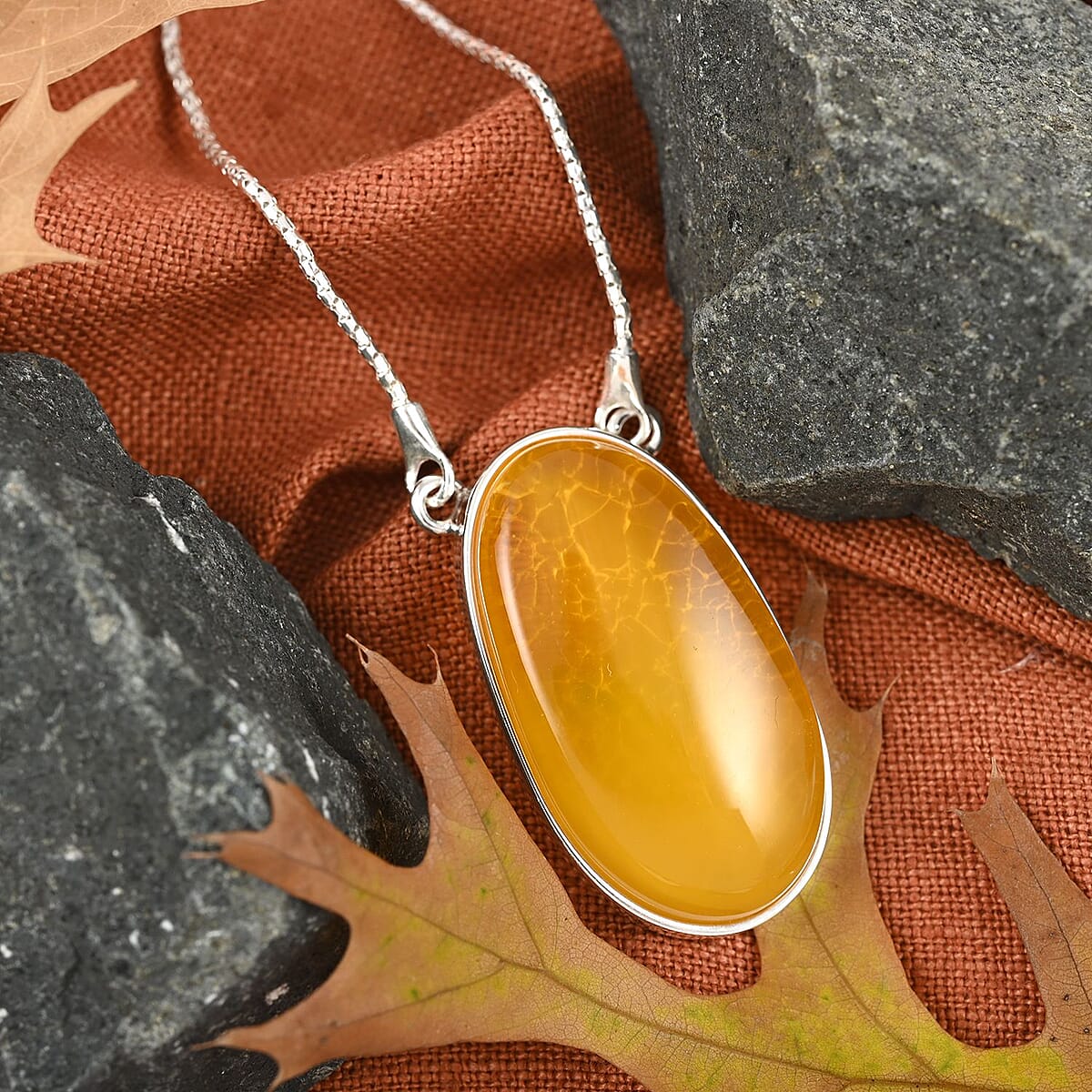 Baltic Citrine Colored Amber Bolo Necklace (Adjustable) in Sterling Silver image number 1