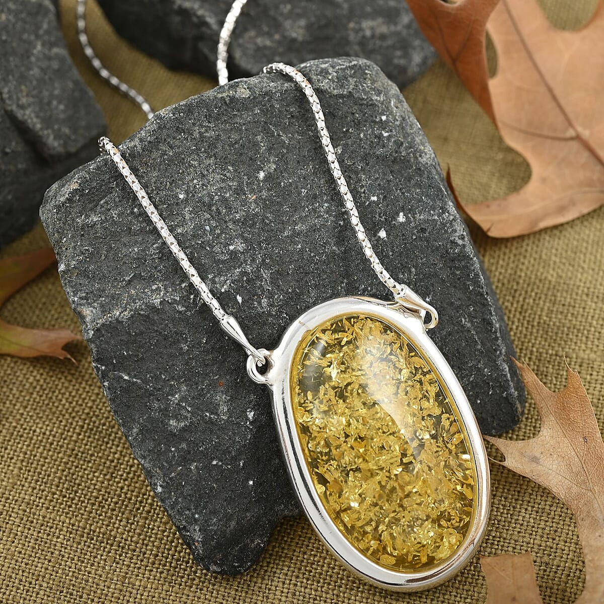 Yellow Amber Bolo Necklace (Adjustable) in Sterling Silver image number 1