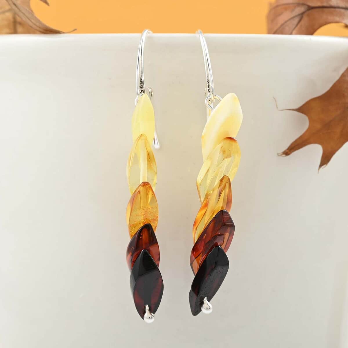 Multi Color Amber Dangle Earrings in Sterling Silver image number 1