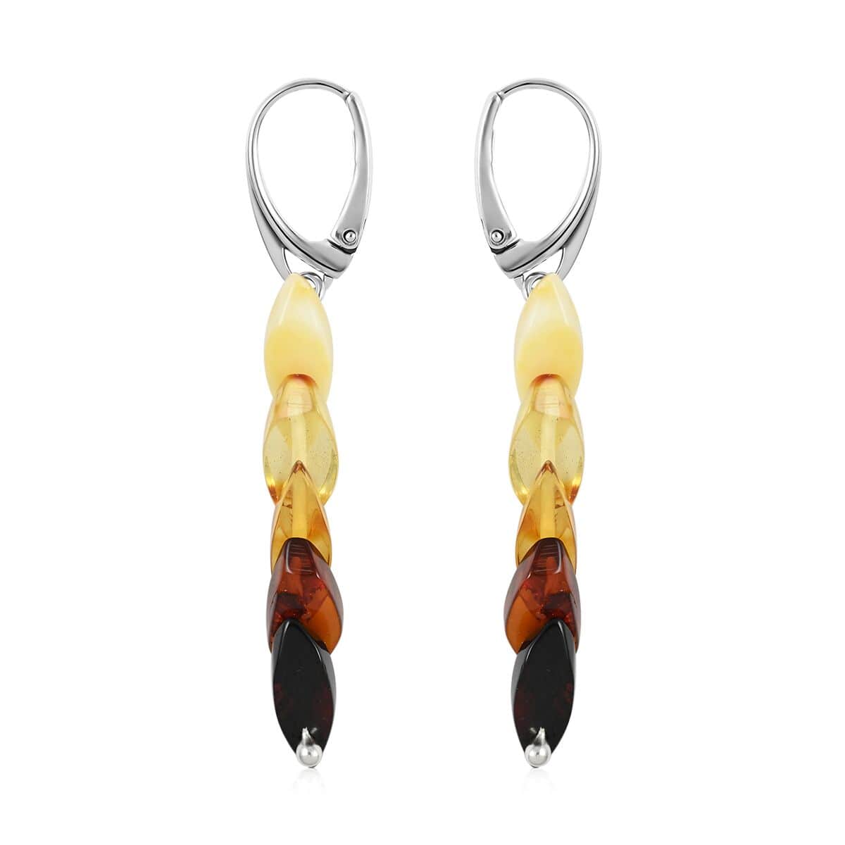 Multi Color Amber Dangle Earrings in Sterling Silver image number 3