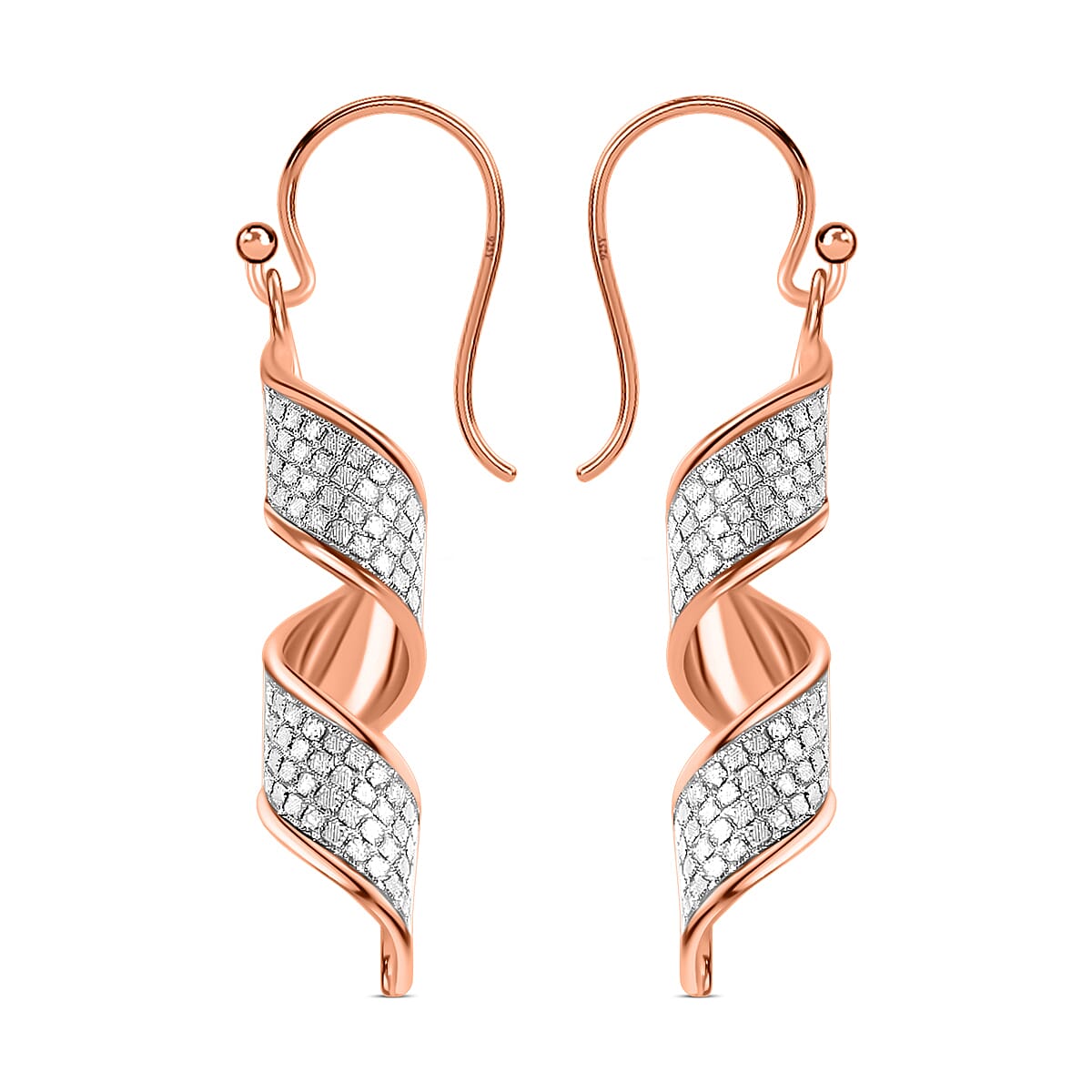 14K Rose Gold Plated Sterling Silver Glitter Sandblast Spiral Earrings 3.20 Grams