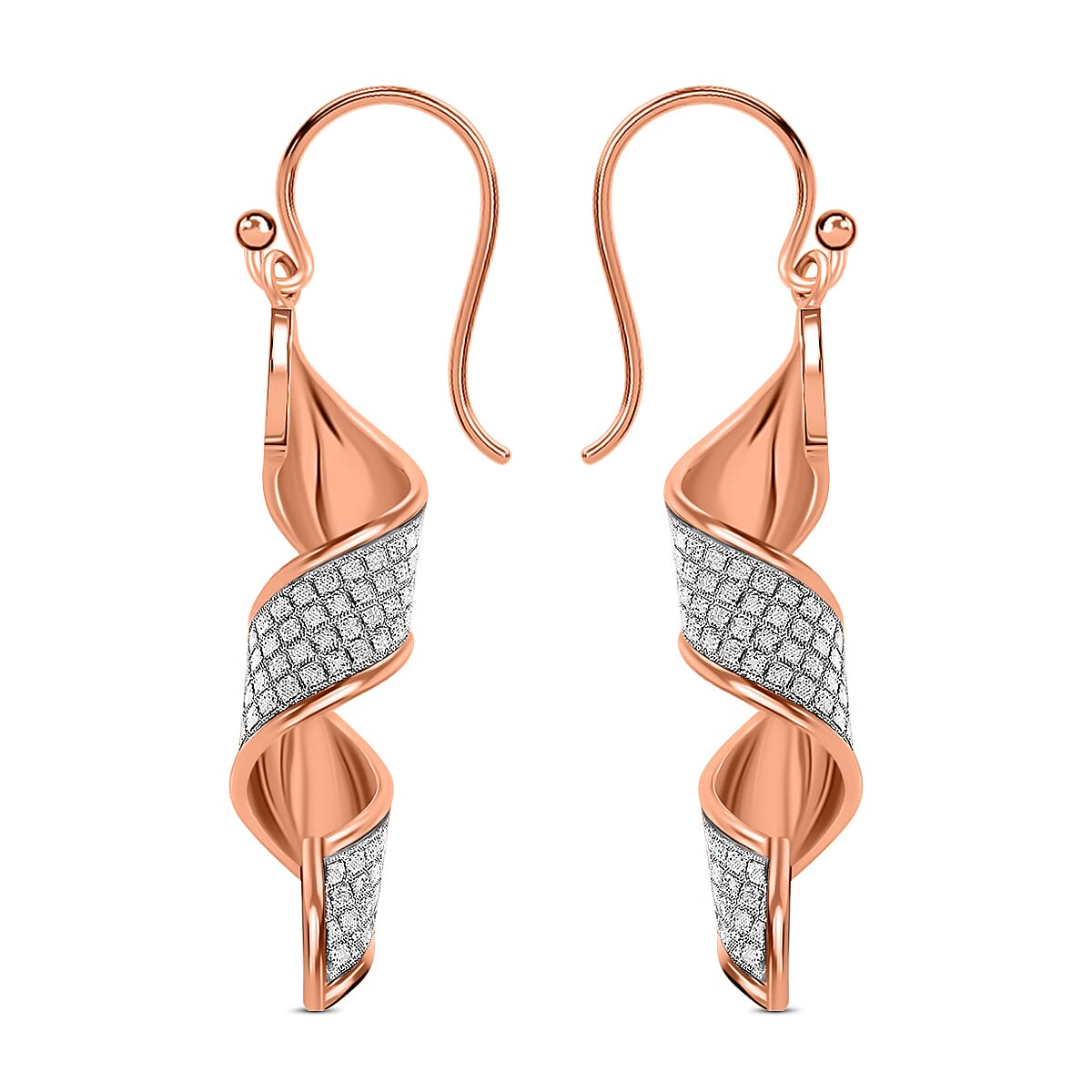 14K Rose Gold Plated Sterling Silver Glitter Sandblast Spiral Earrings 3.20 Grams