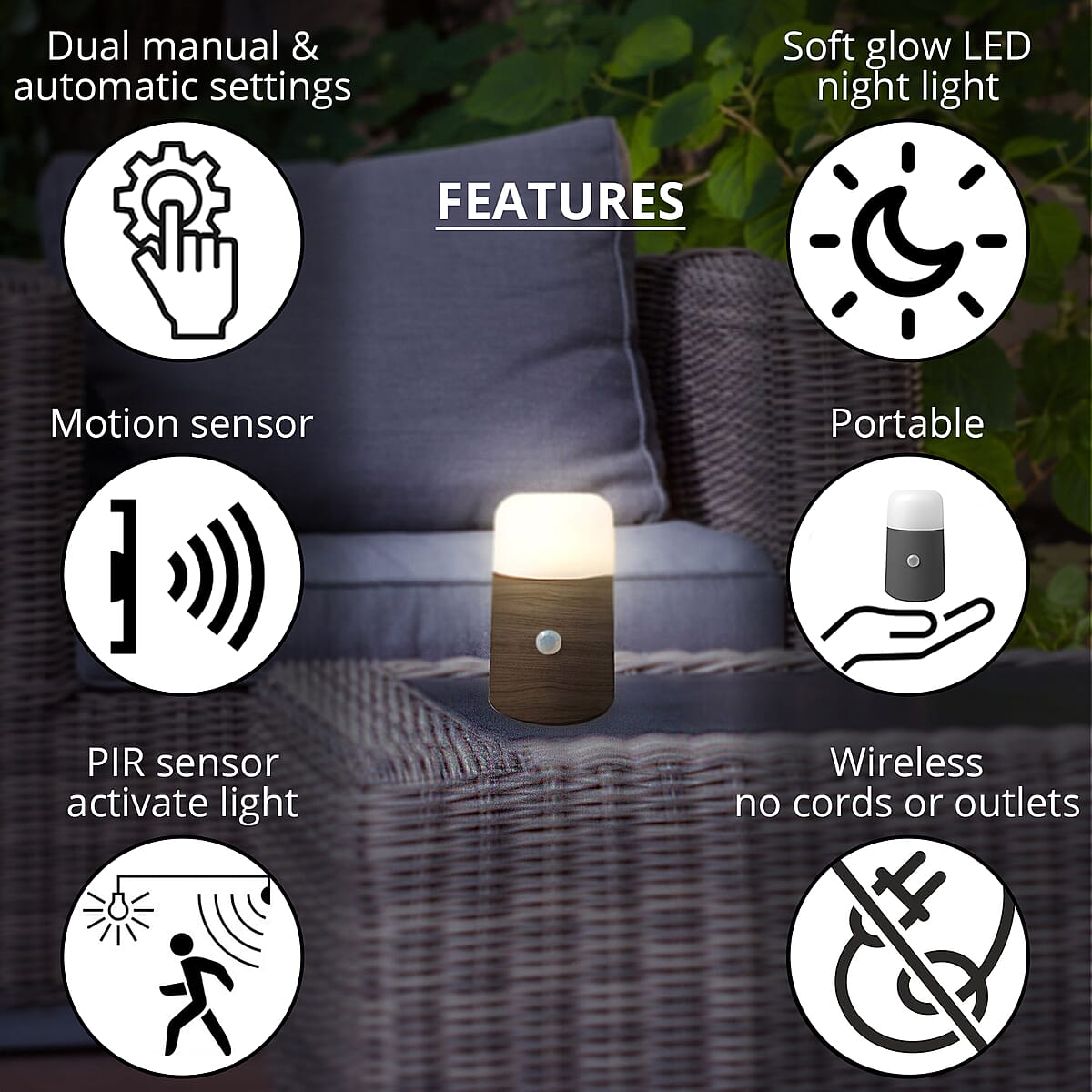 Flipo- SomaGlo&trade; , LED Sensor Nightlight (Woodgrain) , Night Lamp for Bedroom , Bed Light , Motion Sensor LED Nightlight image number 2