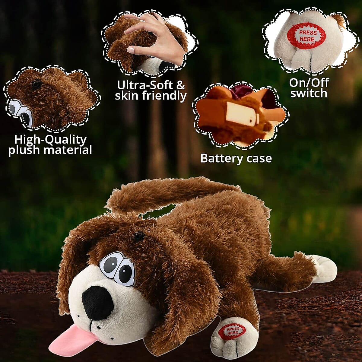 Flipo- Crazy Critters Laughing Rolling Pets Brown Dog, Soft Toy, Rollish Plush Toy, Small Toys for Kids image number 2