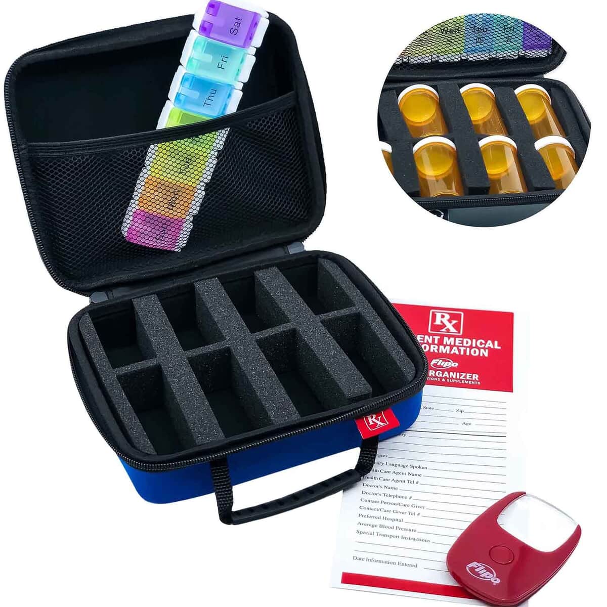 Flipo- Small RX Organizer , For Prescriptions & Supplements, Blue , Medicine Organizer , Pill Organizer Box , Pill Container Travel Case image number 0