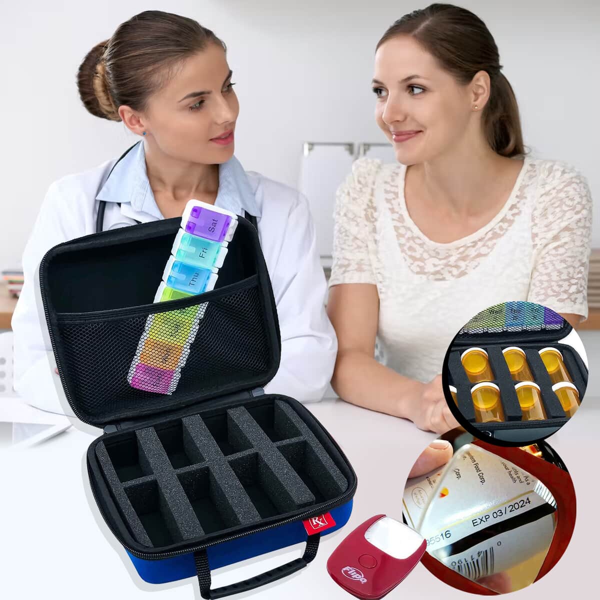 Flipo- Small RX Organizer , For Prescriptions & Supplements, Blue , Medicine Organizer , Pill Organizer Box , Pill Container Travel Case image number 1