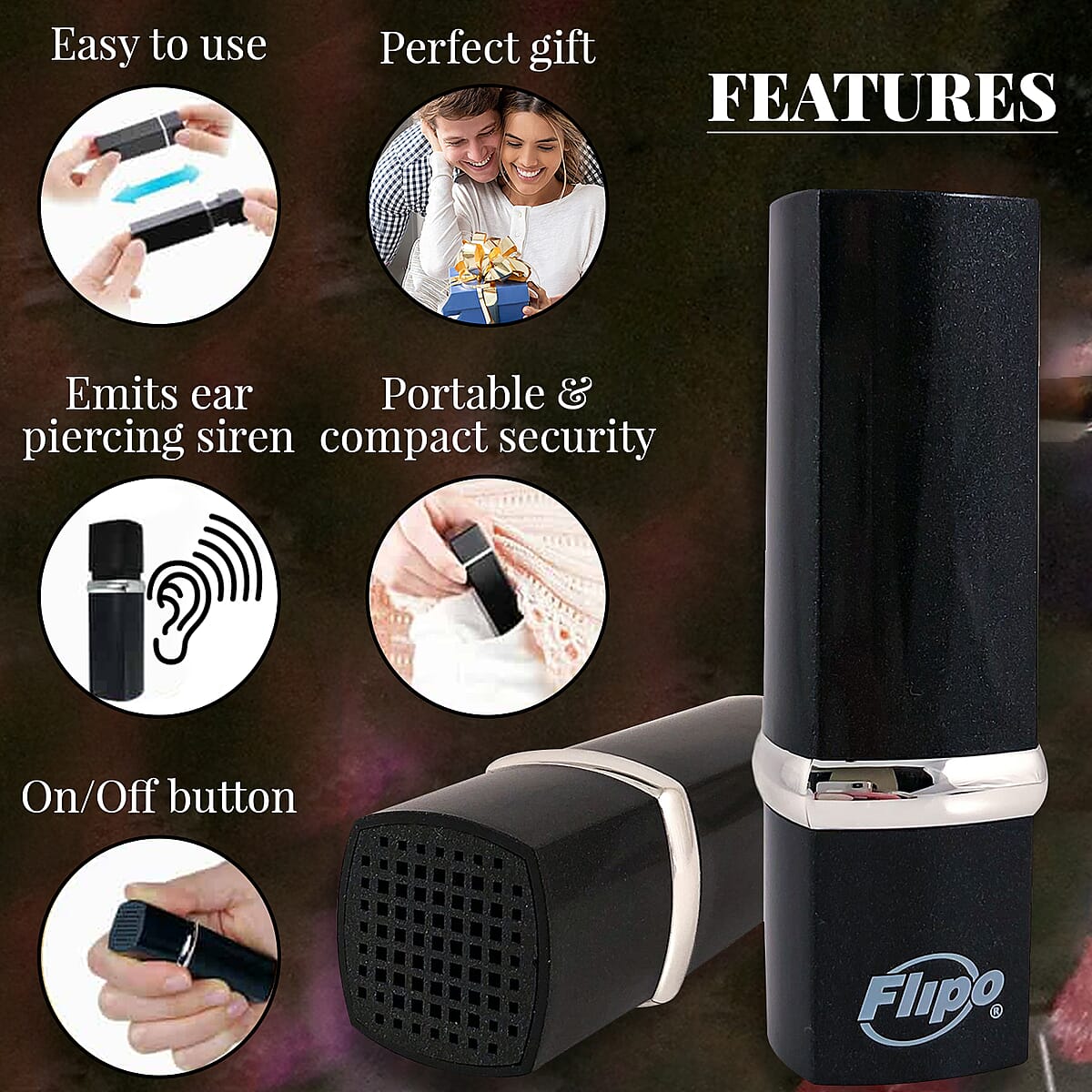 Flipo Lipstick Alarm - Personal Security Alarm (Black) , Best Personal Safety Alarm for Women , Personal Alarm Device , Self Defence Alarm image number 2