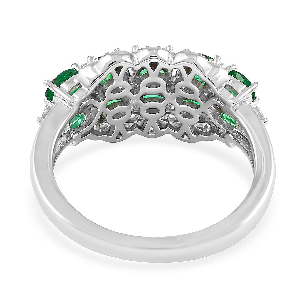 AAA Kagem Emerald and Natural White Zircon Ring in Rhodium Over Sterling Silver (Size 10.0) 1.90 ctw image number 4
