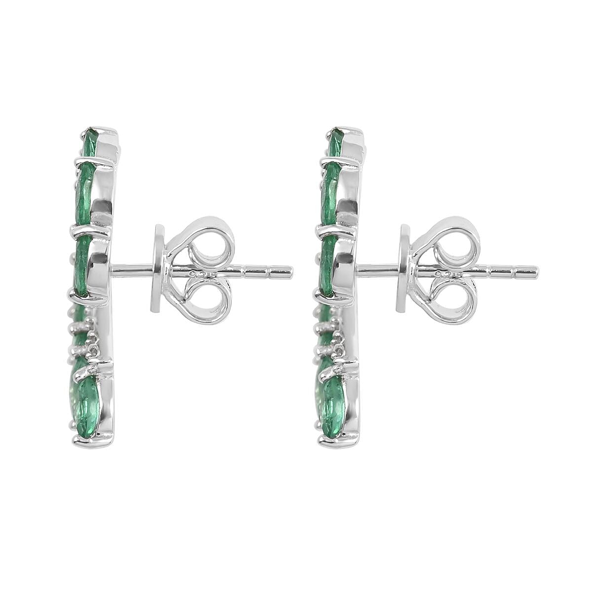AAA Kagem Emerald Earrings | White Zircon Accent Earrings | Fashion Earrings | Sterling Silver Earrings 1.85 ctw image number 4