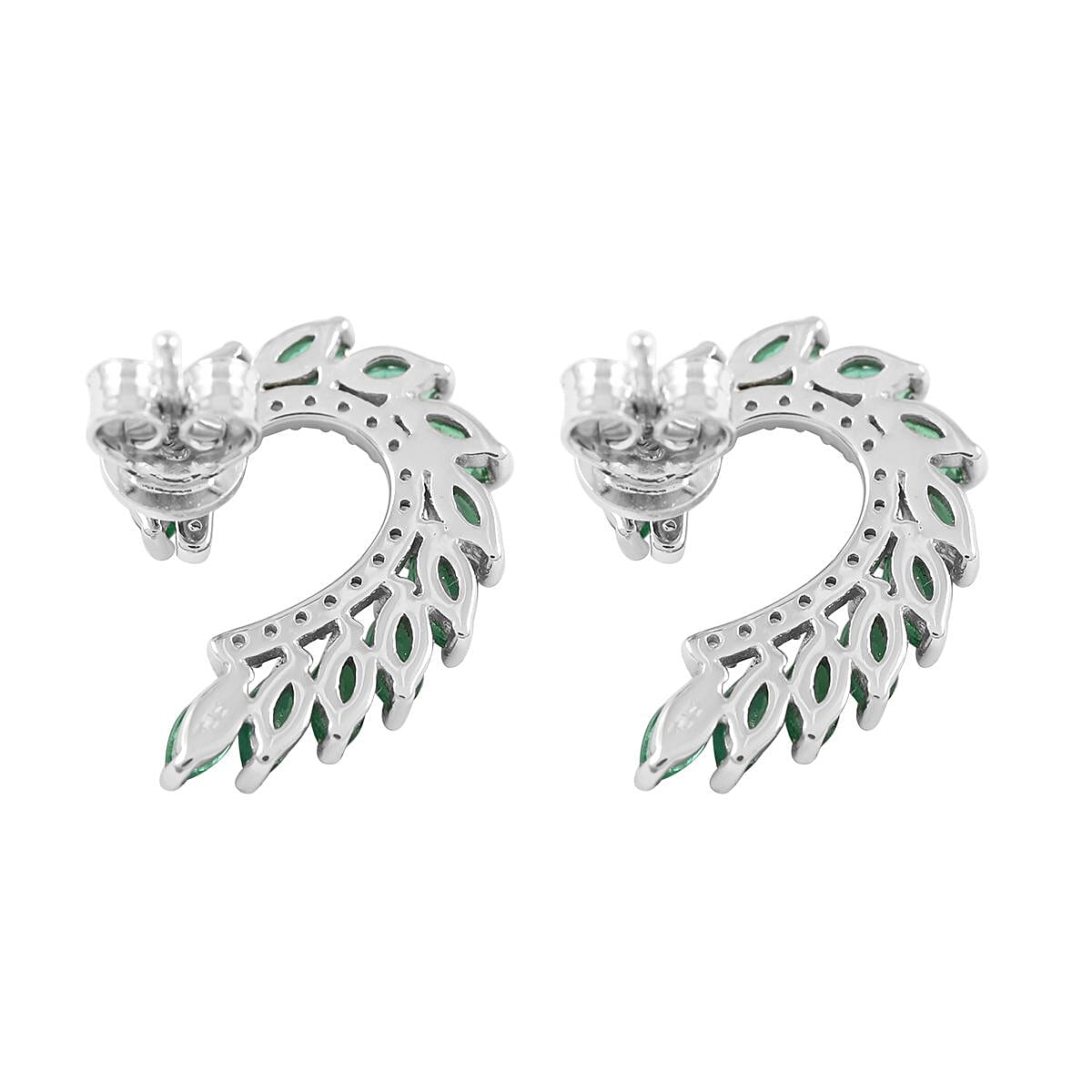 AAA Kagem Emerald Earrings | White Zircon Accent Earrings | Fashion Earrings | Sterling Silver Earrings 1.85 ctw image number 5