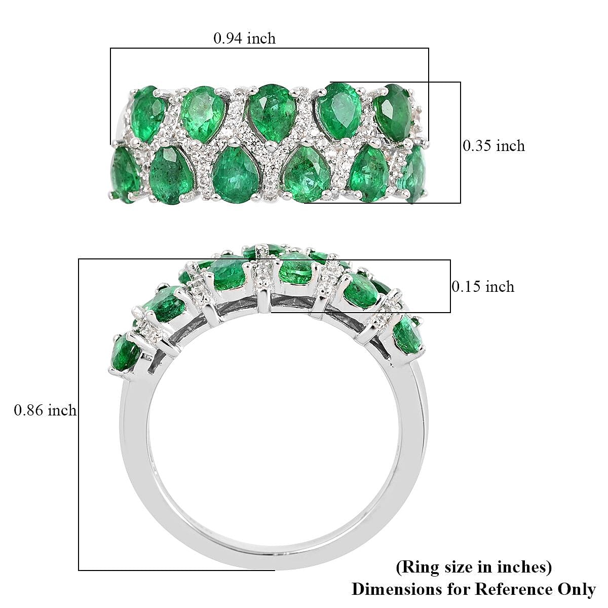 AAA Kagem Zambian Intense Green Emerald and Natural White Zircon Ring in Rhodium Over Sterling Silver (Size 6.0) 1.80 ctw